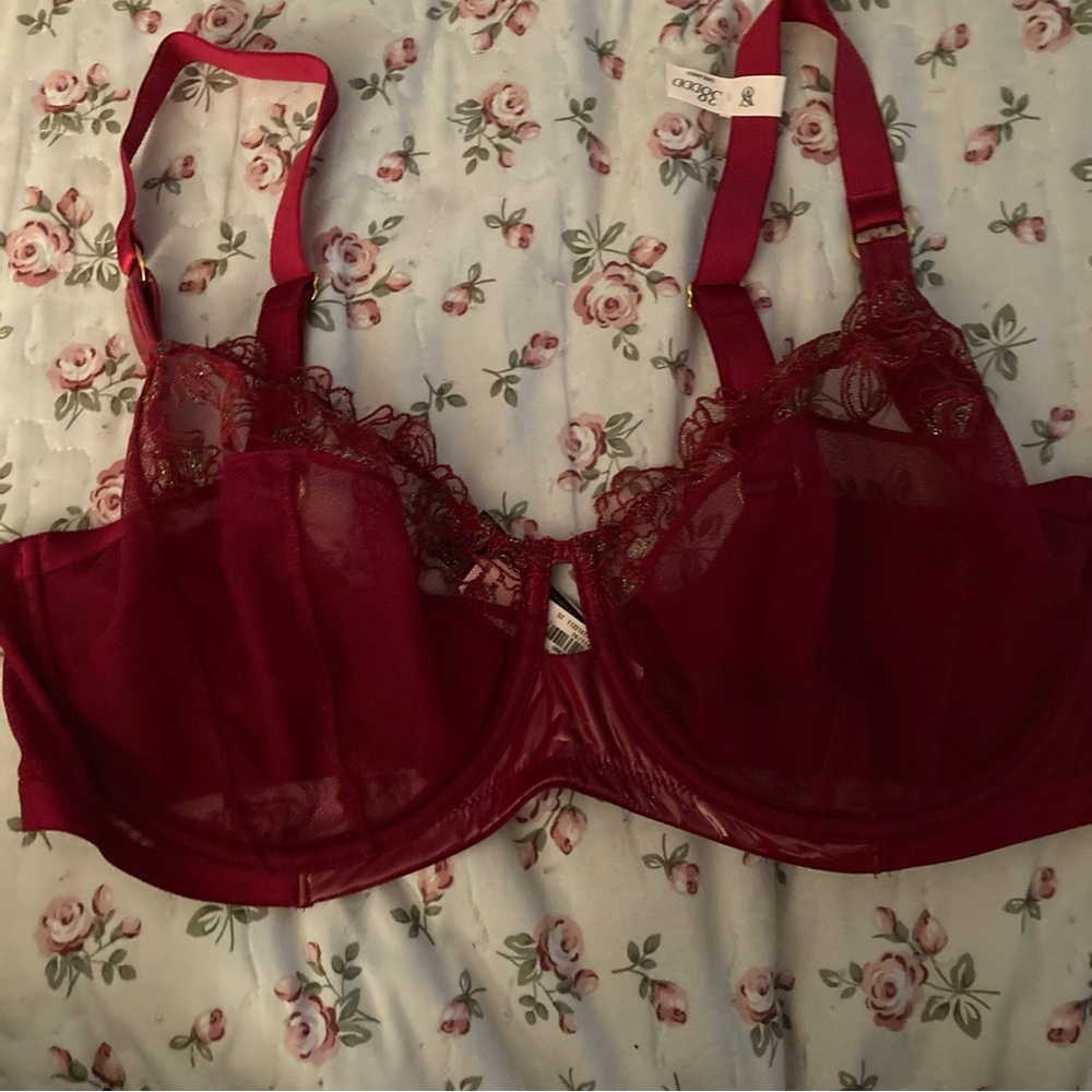 NWT Victorias Secret Red Lace Underwire Bra with Faux Leather Trim